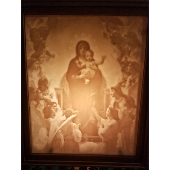 Vintage Victorian Style Lithopane Lamp Virgin Mother & Child w/ Host of Angels - Picture 2 of 5
